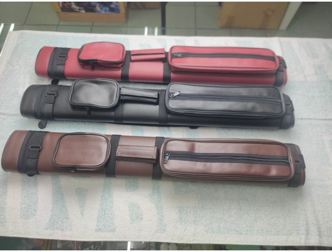 【國華撞球】實用型撞球桿專用6孔球筒 高級皮質可手提、可背兩用 撞球桿收納, 酒紅, 1個