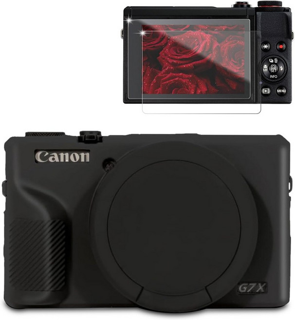 캐논 G7X 마크 III 카메라용 프레비브 케이스 부드러운 실리콘 보호 탈착식 렌즈 커버가 있는 슬림 핏 슬리브 및 화면 액세서리 가볍고 긁힘 방지베이지, Black
