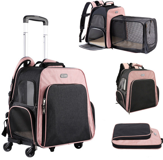 cisanny 반려동물 확장형 백팩형 이동장 폴딩 이동백팩, 핑크, 1개