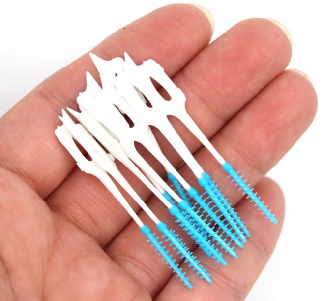 200개 치과용 실리콘 치간 칫솔 일회용 치실 픽 이쑤시개 구강 청결 도구, 1, 200