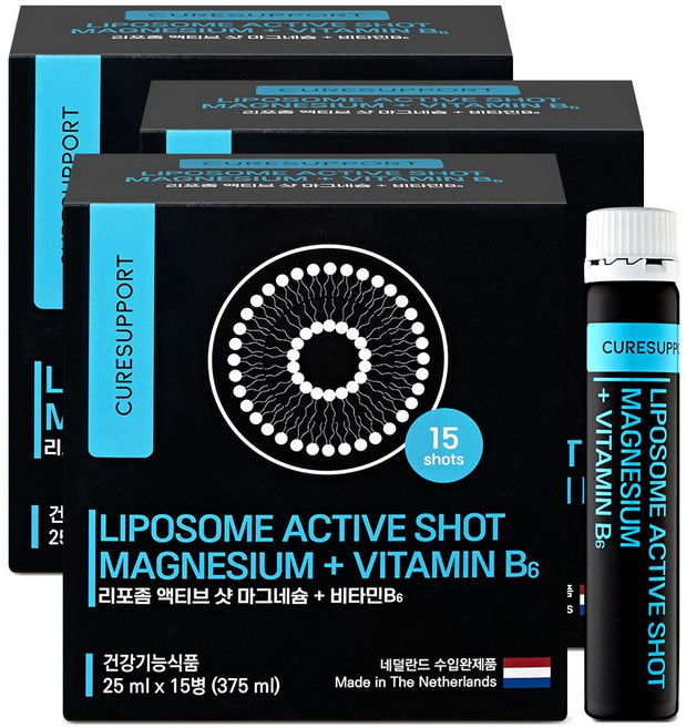 리포좀 액티브 샷 액상 마그네슘 비타민B6 네덜란드산 마시는 마그네슘, 3박스, 15회분