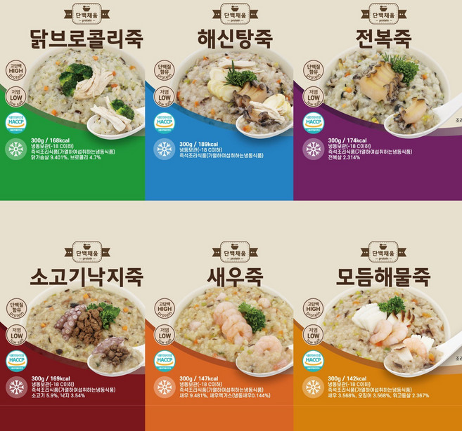 단백채움 저염 저당 고단백 건강 당뇨 개선 영양죽 6종 세트, 300g, 6개