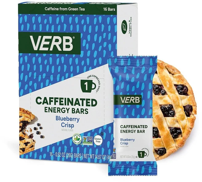 버브 카페인 에너지 바 생일 케이크 (26g 16팩) 110칼로리 맛있는 저설탕 - 80mg 녹차 카페인이 함유된 글루텐 프리 이동 중 간식 한 실제 식품 성분, Blueberry Crisp - 쿠팡