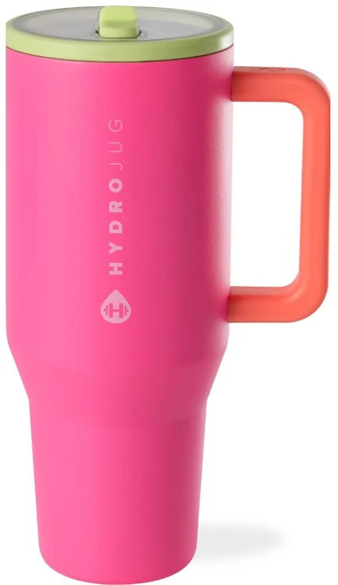 HydroJug Traveler - 손잡이 및 플립 빨대가 있는 946.4ml(32온스) 물병 컵 홀더에 적합 누출 방지 텀블러 재사용 가능한 단열 스테인리스 스틸 고무 베이, 스위트 체리 - 쿠팡