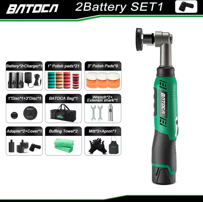 BATOCA S6 무선 미니 자동차 광택기 자동차 왁싱용 무선 광택기 익스텐션 로드 2.0Ah 버퍼 광택기 12V, [01] 220V-230V, 02 2 Battery Set 1
