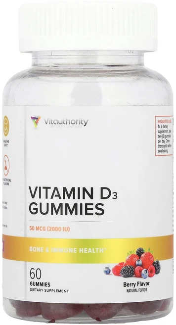 Vitauthority 비타민D3 구미젤리 베리 구미젤리 60개(구미젤리 1개당 25mcg) Vitauthority (비타어쏘리티), 1개, 60정 - 쿠팡