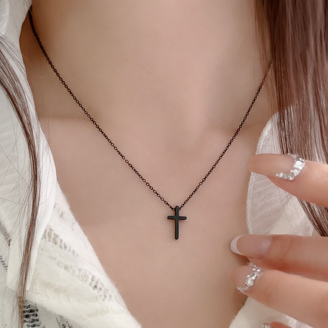 백송 세피아 미니멀 십자가 목걸이 실버925도금 데이리 심플 베이직 모던 시크 악세사리