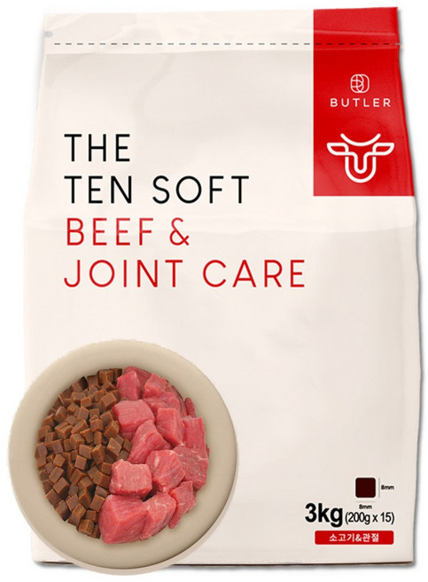 버틀러 더텐 소프트 강아지 반건조 반습식 사료, 피어유산균츄르60g&버틀러사료400g, 소고기&관절 케어, 3kg, 1개