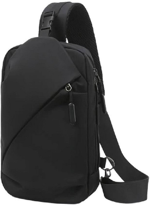 斜背包 牛津防潑水胸包, 黑色, 1個