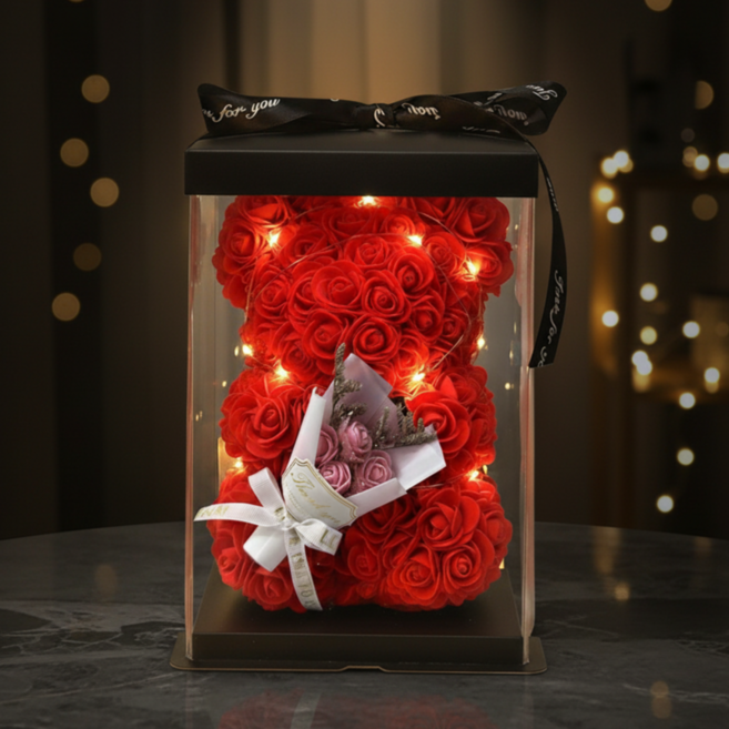 [샵포유] 장미꽃곰돌이 기념일 선물, 1개, 레드