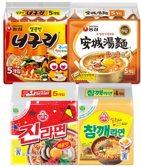 [농심] 진라면 매운맛 5입 + 너구리 5입 + 참깨라면 4입 + 안성탕면 5입, 1개