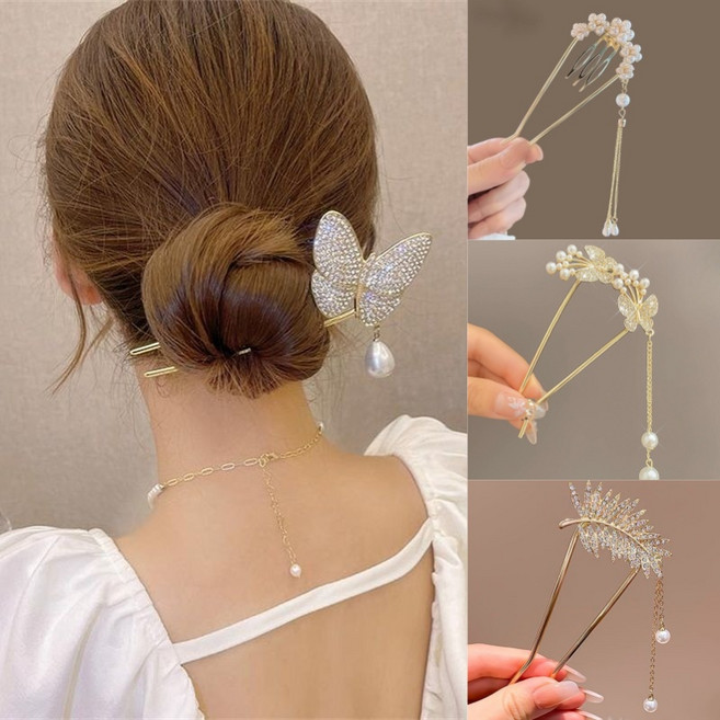 ZMBIRD 블링 큐빅 나비 태슬 u자 비녀 올림머리 4종세트 H5543