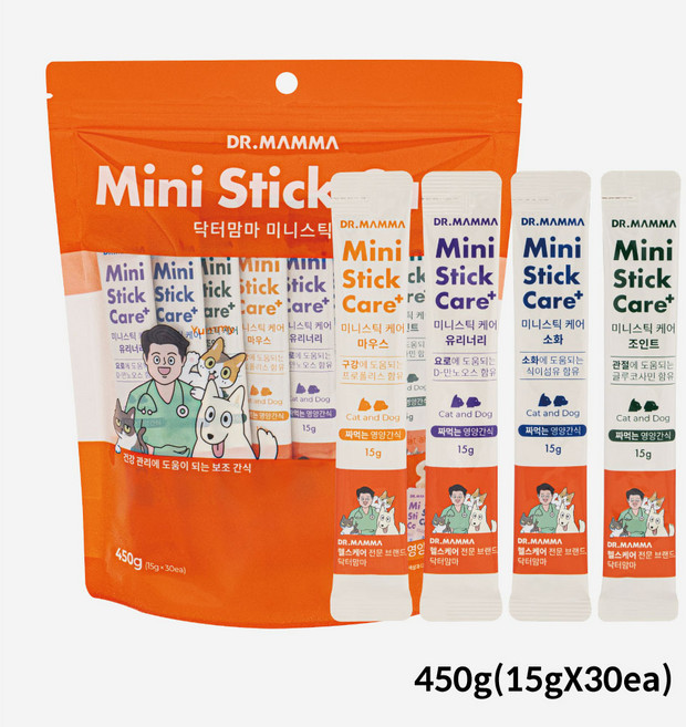 [닥터맘마 본사직영]미니 스틱 케어 강아지 고양이 짜먹는 간식 관절 요로 구강 소화, 1개, 450g