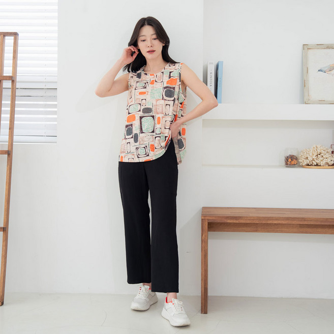 여성 여름 자카드 인견 나시 블라우스 민소매 빅사이즈 엄마옷 쿨링 냉감