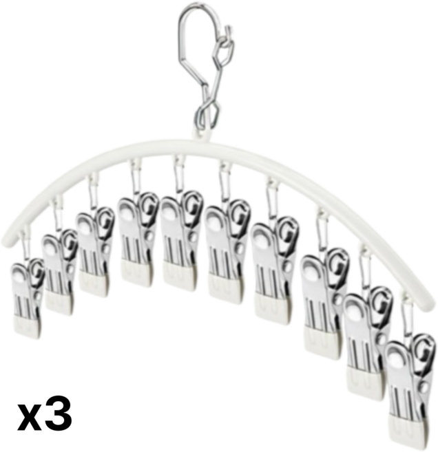 티모아리스 논슬립 스텐 양말 집게형 건조대, 3개, 화이트