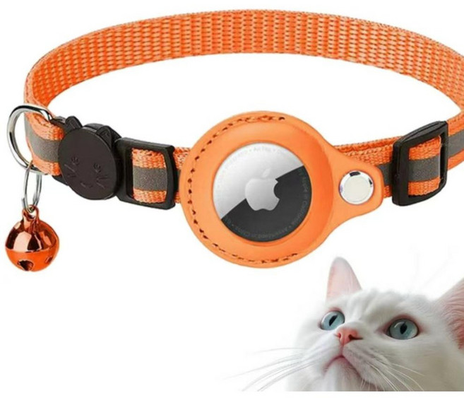 까마느 테일 반려동물 에어태그 커버 목줄, 1개, 오렌지