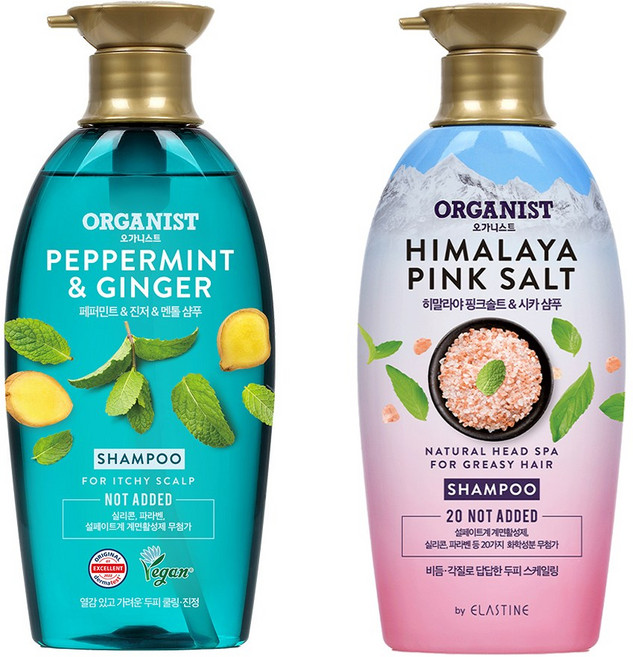 오가니스트 페퍼민트 쿨링 진정 샴푸 500ml + 히말라야 핑크 솔트 스케일링 샴푸 500ml, 1개