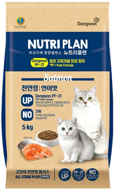 동원뉴트리플랜 전연령 고양이 플러스 사료, 연어, 5kg, 1개