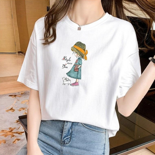 스타일아유 오버핏 면100% 반팔티 귀요미 로고 여성용 빅사이즈 박시 반팔티셔츠 반팔 티셔츠[AYG6TS348A]