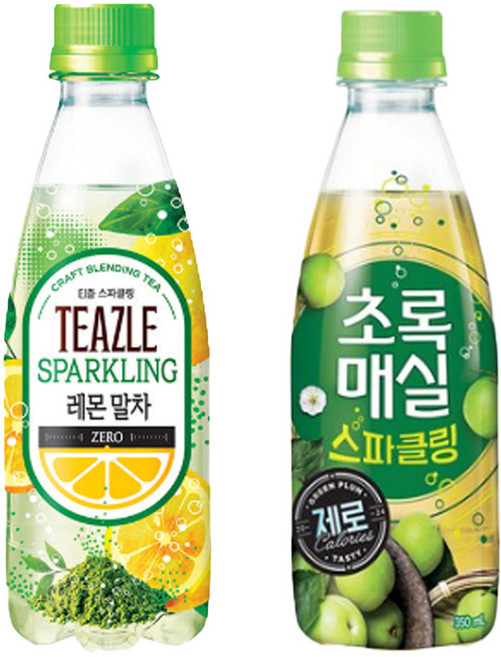 초록매실 스파클링 제로+티즐 스파클링 제로 레몬 말차 350ml 2종 혼합 세트 (각 20개) 총 40개