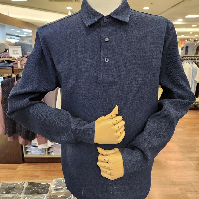 바찌 부평점 구김 적고 시원한 쿨링쿨 소재의 네이비 카라 긴소매 티셔츠