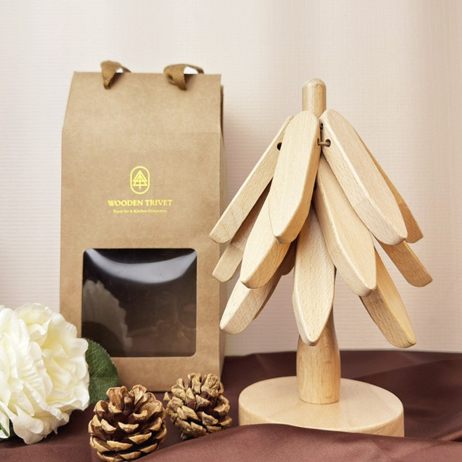 집똑똑이 공간절약 트리형 원목 냄비받침, 우드, 1개