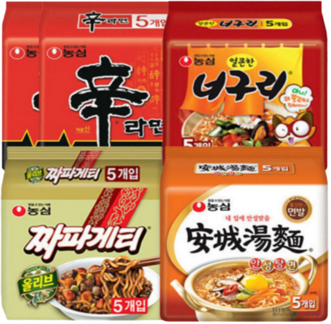 농심 신라면+안성탕면+너구리+짜파게티 20봉 라면 간식 즉석 한끼 간식 밥 라멘 점심 박스 면 종류 가격 차박 음식 여행 야식, 25개