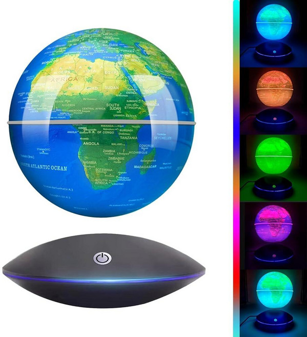 정품++ Poojaed LED 조명이 있는 마그네틱 공중 부양 지구본 16가지 색상 회전 플로팅 글로브 램프 세계 지도 홈 오피스 책상 장식용 남성 아버지를 위한 멋진 기, 정품++ Poojaed LED 조명이 있는 마그네틱 공