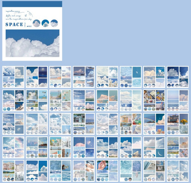 올리브파티 시간의 풍경 시리즈 빈티지 다꾸 감성 스티커북 세트, 1세트, 블루