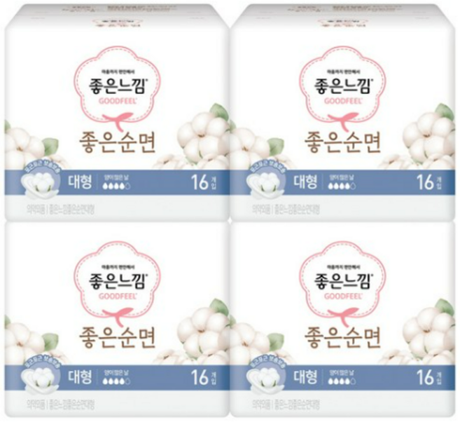 좋은느낌 좋은순면 생리대 날개형, 대형, 16개입, 16개