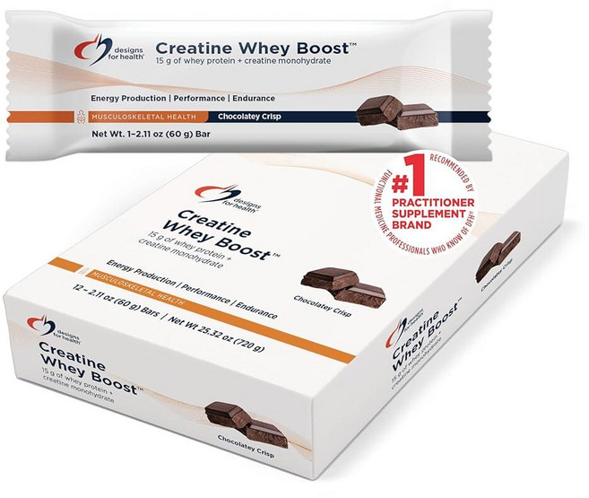 Designs for Health 크레아틴 유청 부스트 바 (바 12개) 에너지 및 강도를 위한 단백질 15g + 모노하이드레이트 - 알루로오스로 단맛 글루텐 프리 채식주의자