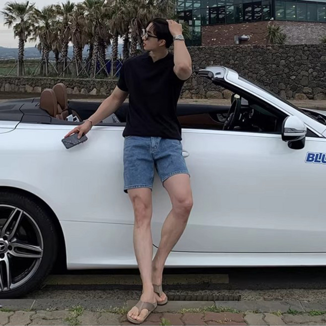 ANYOU 남성 하계 오버핏 니트 티셔츠 통기성 일상반팔