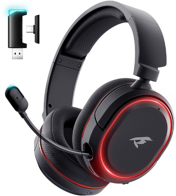 Picun 무선 게이밍 헤드셋 100시간 배터리 5ms 초저지연 가상 7.1채널 Bluetooth 6.0 2.4GHz ENC 노이즈캔슬링 RGB, 블랙, G2