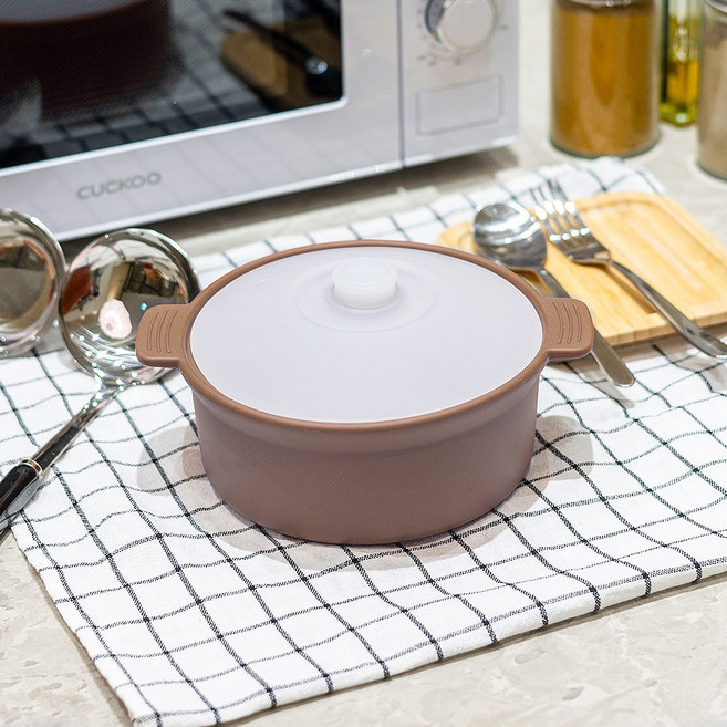 꿈꾸는리빙 국산 실리콘 계란찜기 전자레인지 용기 무독성 찜기 주방용품, 대형 원형 / 바디:아몬드브라운 / 뚜껑:반투명, 1개