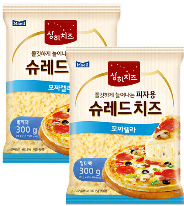 상하치즈 모짜렐라 피자용 슈레드치즈, 300g, 2개