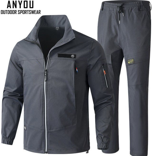 ANYOU 남자 춘추 방풍 방수 스판 작업복 정비복 현장복 등산복 야외 낚시복 스포츠 상하의 세트 GZF823