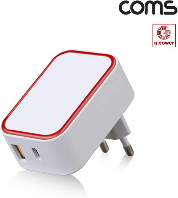 고속 충전기 2구 가정용 USB 31(Type C)+USB A 화이트 C to C 케이블 1.5M/ 스마트폰 태블릿 멀티 듀얼 SR2349, 1개