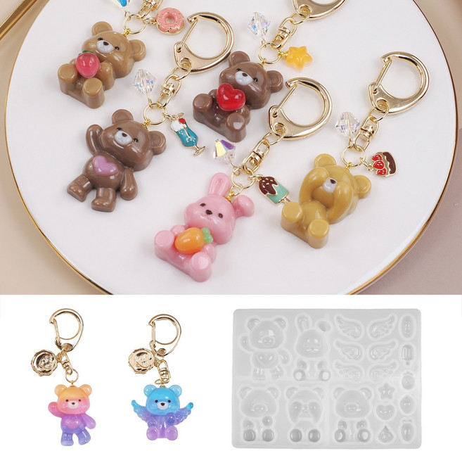 [리리아트] 레진아트 반입체 미니 토끼 곰돌이 몰드 5종, 1개, 단일