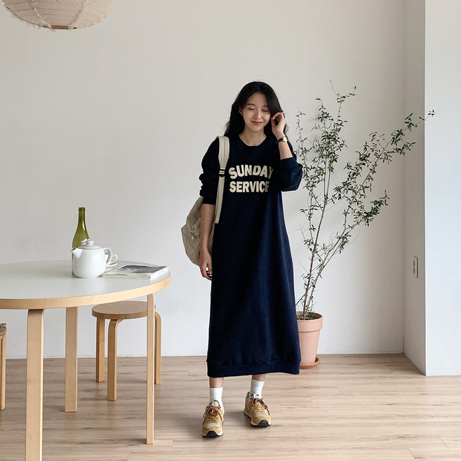 썬데이 라운드 기모 롱 원피스