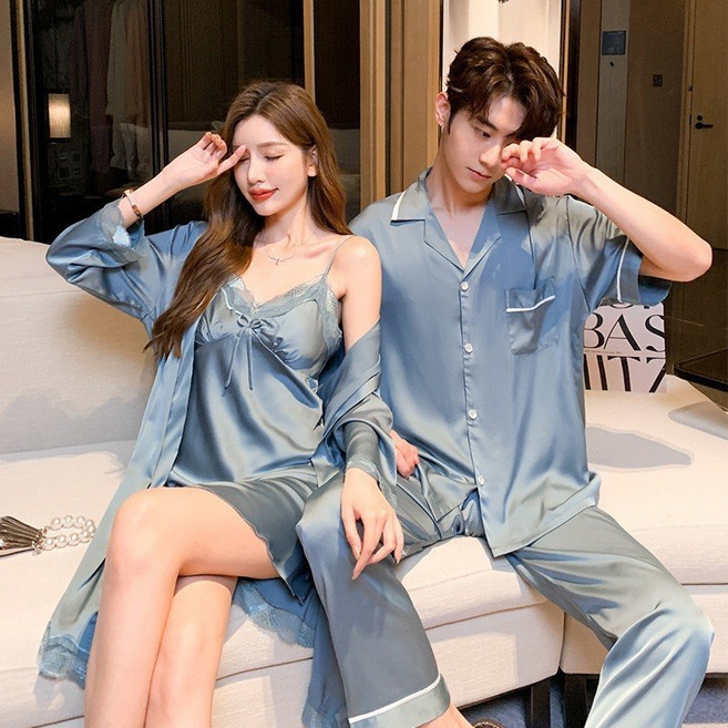 실크 커플잠옷세트 여성가운 남성홈웨어