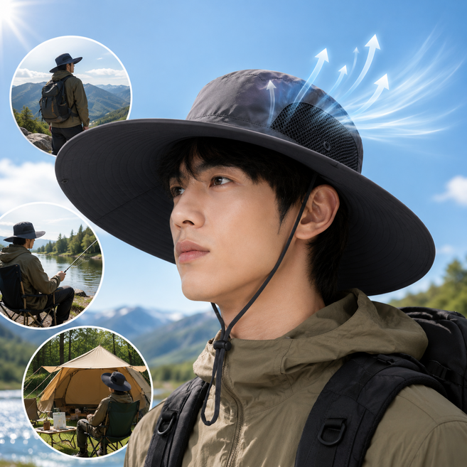 JAYMARU 햇빛차단 등산 낚시 캠핑 모자 벙거지모자 넓은챙모자, 카키