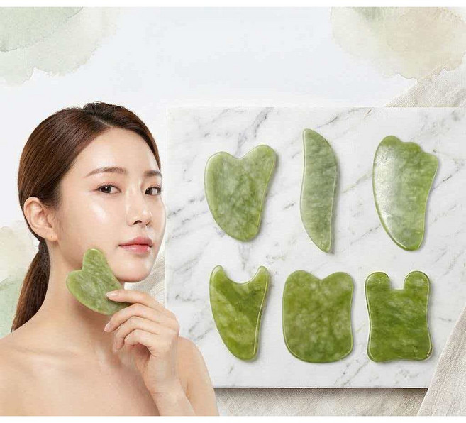 KD magic 천연 옥 괄사 마사지기 6종 세트 붓기제거 V라인 홈케어 얼굴 바디 전신용, 녹색, 1세트