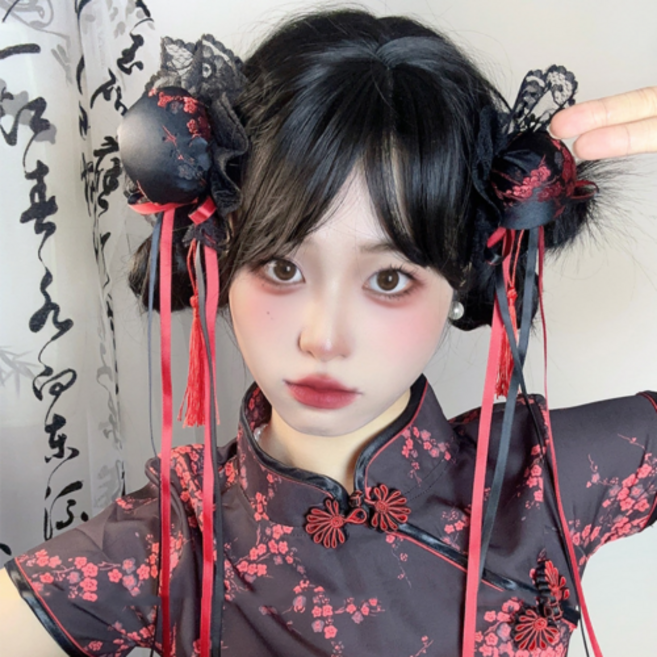 뿌까머리 춘리 코스프레 로우번 양갈래 만두머리 가시번 가발 머리핀