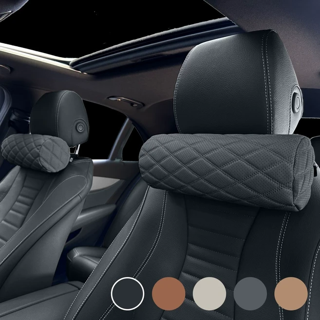차량용 가죽 메모리폼 목쿠션, 1개, 블랙