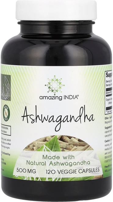 Amazing India 아슈와간다 500mg 베지 캡슐 120정 India (어메이징 인디아), 1개 - 쿠팡
