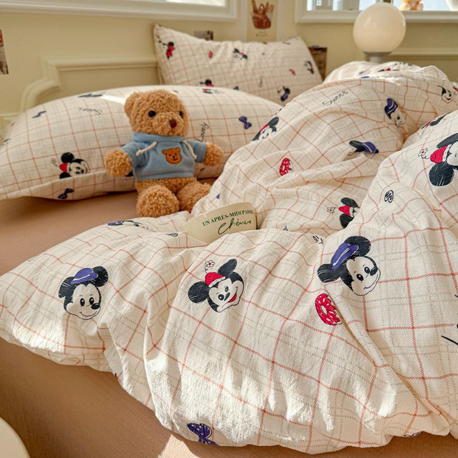 이중 거즈 침대 4종 세트 침대 시트 이불 커버 순면 이불 커버 3종 세트 인스타 스타일