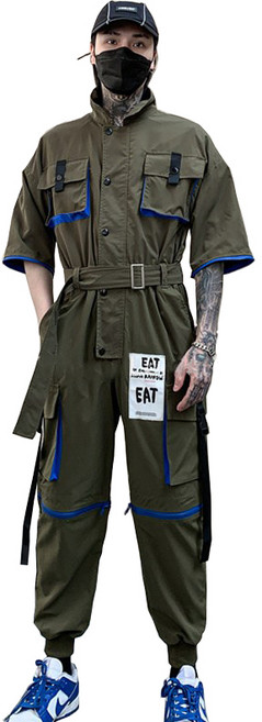 봄 가을 남여공용 일체형 정비복 점프수트 스즈끼복 작업복 멀티포켓 복고풍 캐주얼, 그린