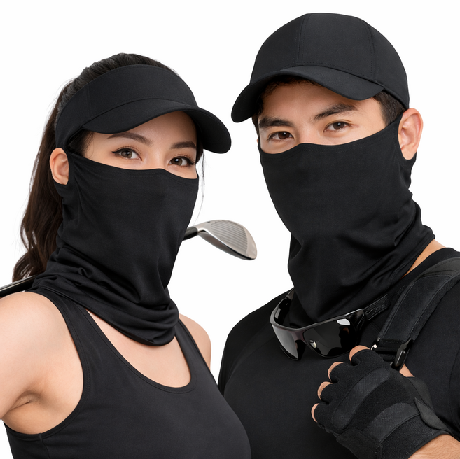 귀걸이형 얼굴 햇빛가리개 자외선차단 스포츠 마스크 1+1세트, 1개, 블랙+블랙