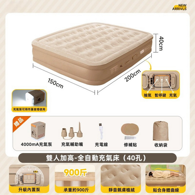 露營床墊 車中床, 全自動充放氣【雙人-40cm】