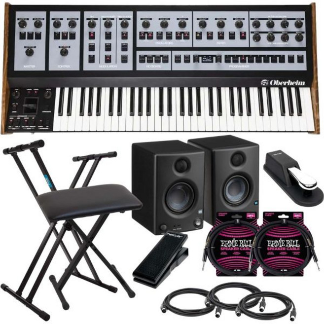 오버하임 OBX88 음성 폴리포닉 아날로그 신디사이저 키보드 스탠드 벤치 프레소너스 3.5 넥타르 NPX 서스테인 페달 2 어니볼 14 3 미디 케이블 번들, 1개